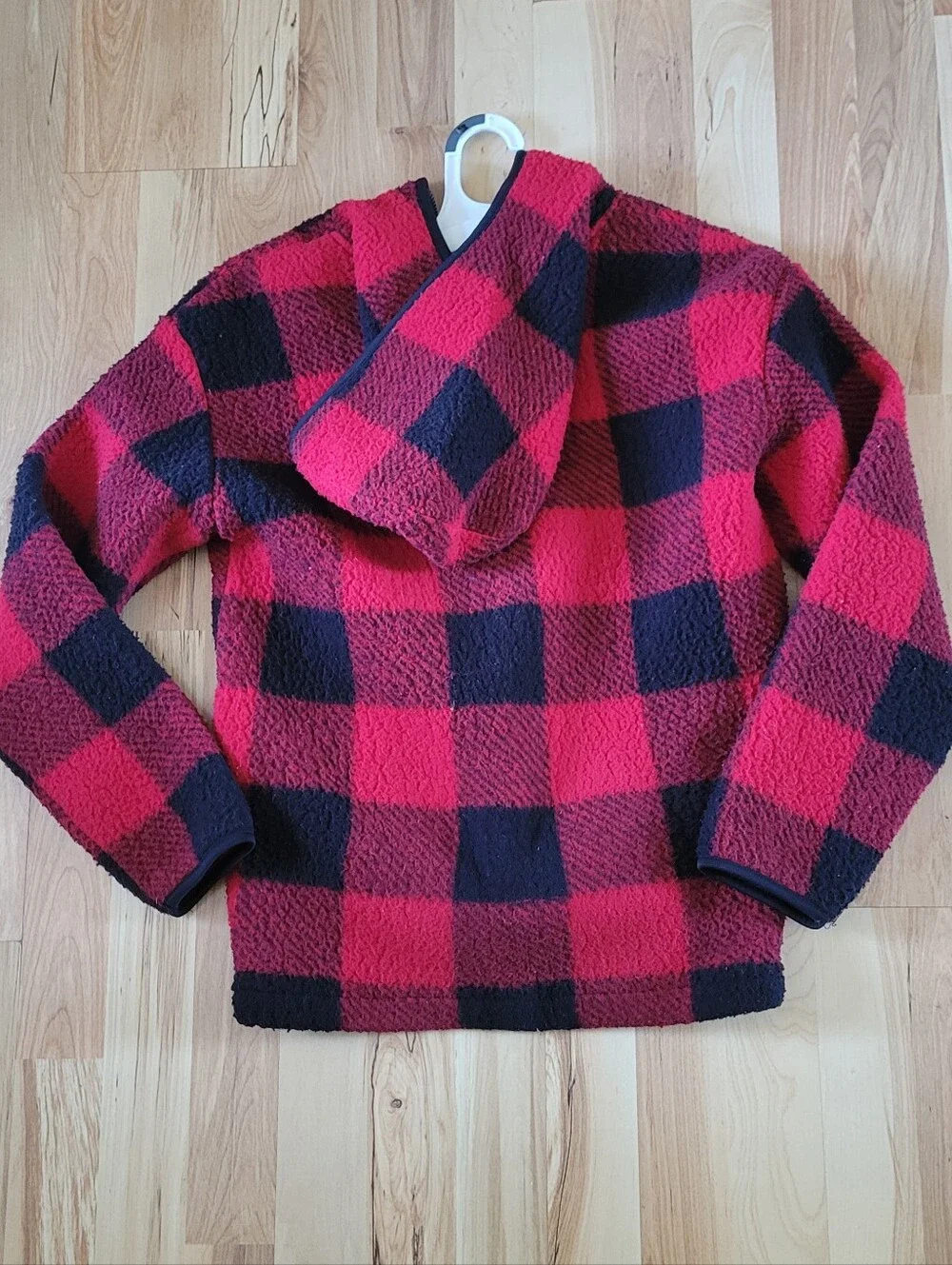 Old Navy Red and Black Buffalo Plaid Hooded Fleece Jacket